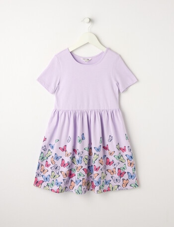 Mac & Ellie Butterfly Border Print Short Sleeve Knit Dress, Lilac product photo