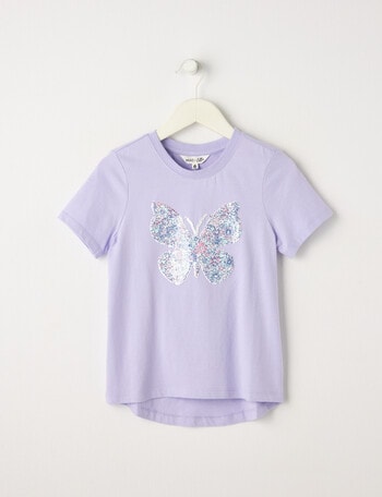 Mac & Ellie Flip Sequin Butterfly Short Sleeve Tee, Lilac product photo