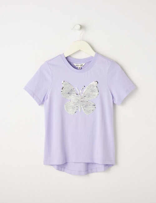 Mac & Ellie Flip Sequin Butterfly Short Sleeve Tee, Lilac product photo View 02 L