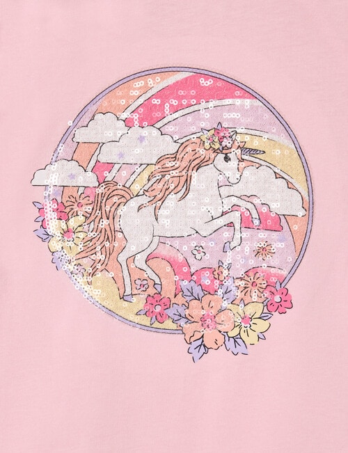 Mac & Ellie Sequin Unicorn Short Sleeve Tee, Light Pink product photo View 02 L