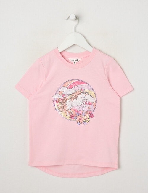 Mac & Ellie Sequin Unicorn Short Sleeve Tee, Light Pink product photo View 04 L