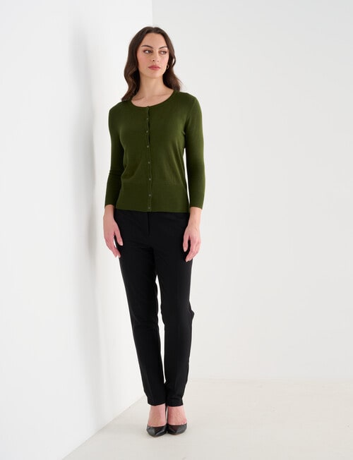 Oliver Black Crew Neck Cardigan, Olive product photo View 03 L
