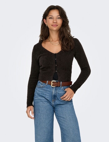 ONLY Kerry Button Knit Cardigan, Chocolate Torte product photo