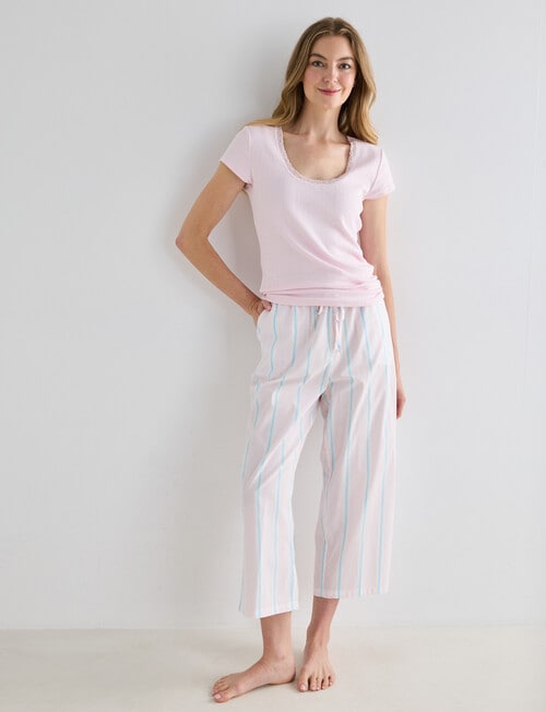 Zest Sleep Cropped Pant, Pink Stripe product photo View 03 L