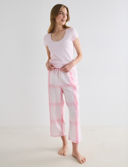 Zest Sleep Cropped Pant, Pink Check product photo