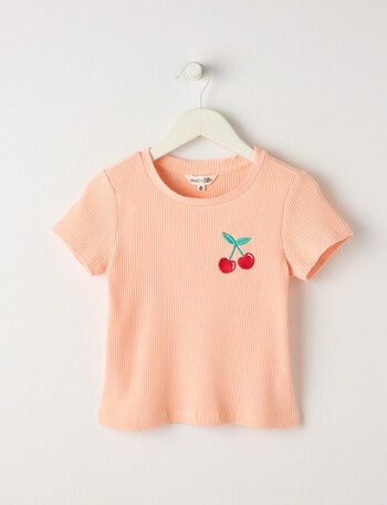 Mac & Ellie Cherry Short Sleeve Rib Tee, Peach product photo