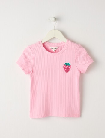 Mac & Ellie Strawberry Short Sleeve Rib Tee, Candy Pink product photo