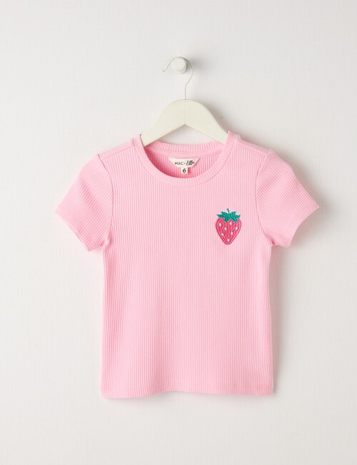 Mac & Ellie Strawberry Short Sleeve Rib Tee, Candy Pink product photo