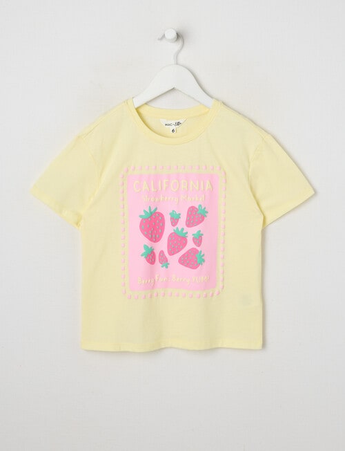 Mac & Ellie Strawberries Short Sleeve Boxy Tee, Lemon product photo