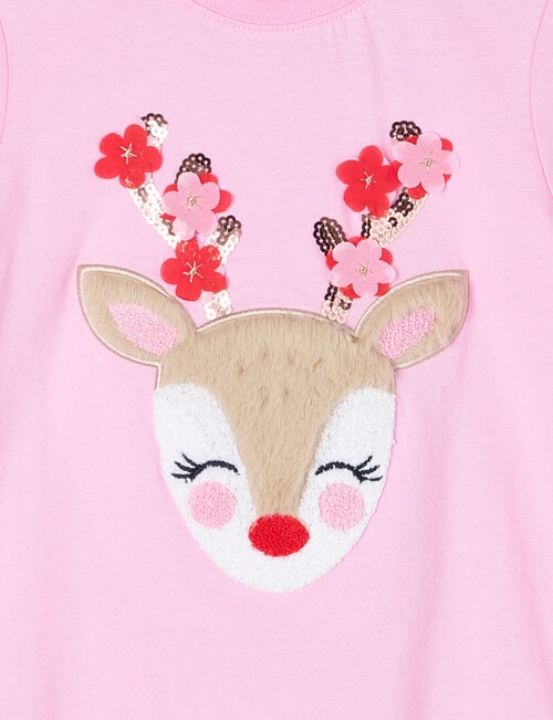 Mac & Ellie Xmas Applique Reindeer Short Sleeve Tee, Pink Sugar product photo View 02 L