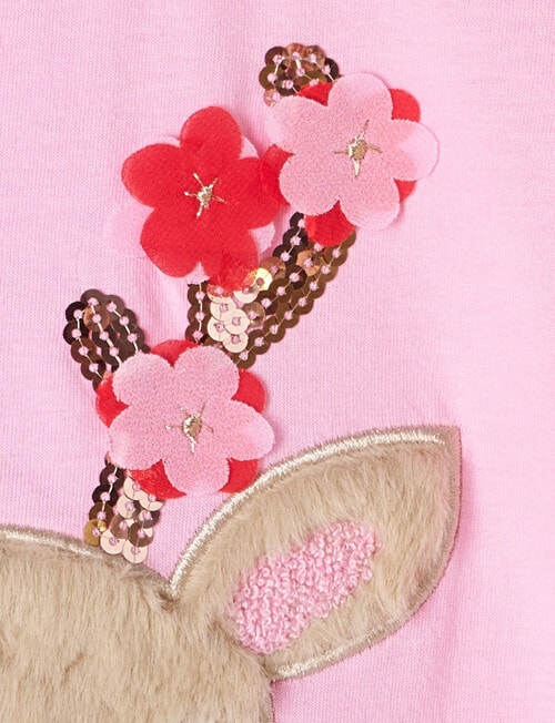 Mac & Ellie Xmas Applique Reindeer Short Sleeve Tee, Pink Sugar product photo View 03 L