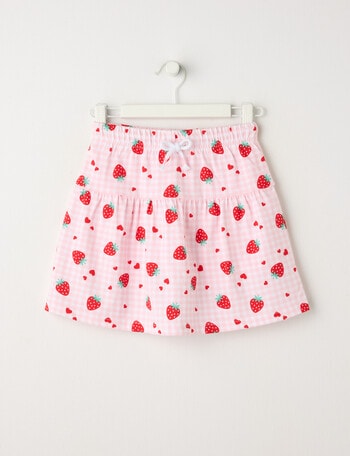 Mac & Ellie Gingham Strawberries Knit Skort, Baby Pink product photo