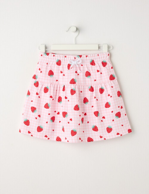 Mac & Ellie Gingham Strawberries Knit Skort, Baby Pink product photo
