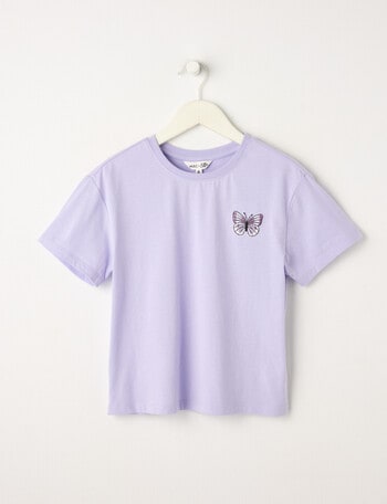 Mac & Ellie Embroidered Butterfly Short Sleeve Boxy Tee, Lilac product photo