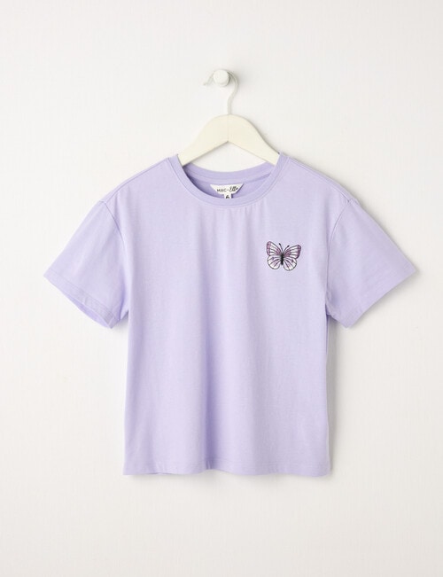 Mac & Ellie Embroidered Butterfly Short Sleeve Boxy Tee, Lilac product photo