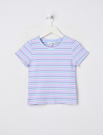 Mac & Ellie Mermaid Stripe Short Sleeve RibTee, Light Blue product photo