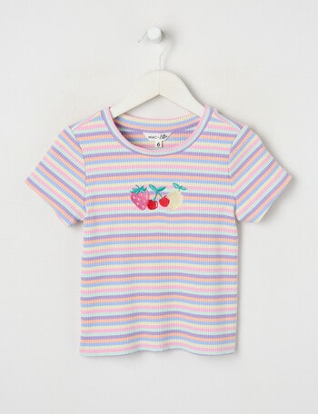 Mac & Ellie Rainbow Stripe Short Sleeve Rib Tee, Pink product photo
