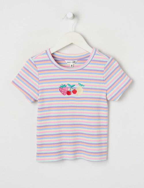 Mac & Ellie Rainbow Stripe Short Sleeve Rib Tee, Pink product photo