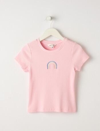Mac & Ellie Rainbow Short Sleeve Rib Tee, Baby Pink product photo