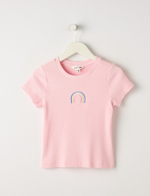 Mac & Ellie Rainbow Short Sleeve Rib Tee, Baby Pink product photo