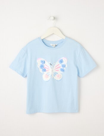 Mac & Ellie Butterfly Short Sleeve Boxy Tee, Baby Blue product photo