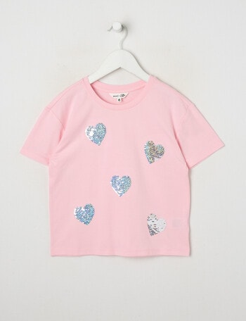 Mac & Ellie Flip Sequin Hearts Boxy Tee, Baby Pink product photo