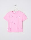 Mac & Ellie Ribbon Bows Short Sleeve Boxy Tee, Pink Sugar product photo
