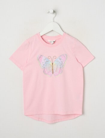 Mac & Ellie Applique Butterfly Short Sleeve Tee, Baby Pink product photo