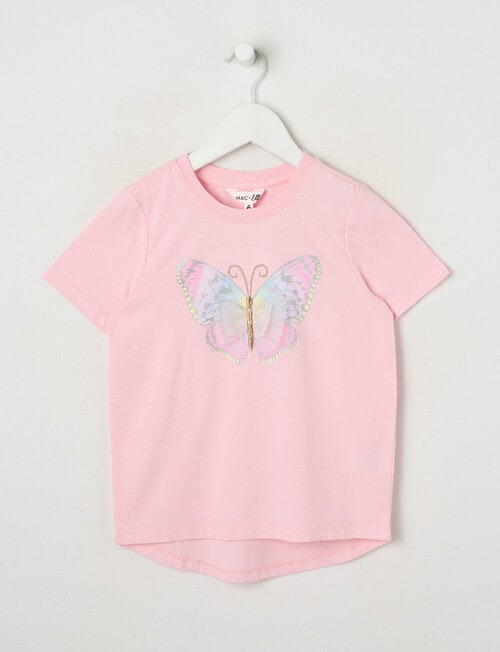 Mac & Ellie Applique Butterfly Short Sleeve Tee, Baby Pink product photo