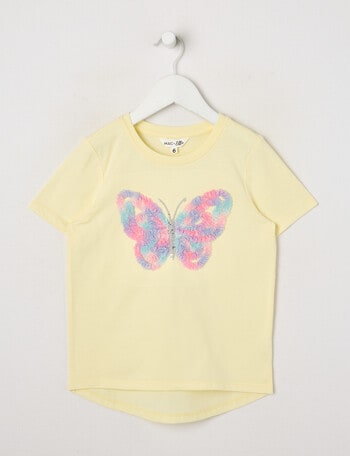Mac & Ellie Applique Butterfly Short Sleeve Tee, Lemon product photo