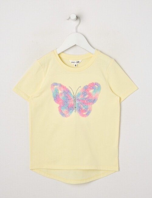 Mac & Ellie Applique Butterfly Short Sleeve Tee, Lemon product photo