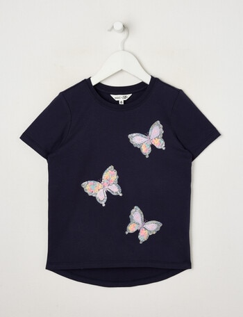 Mac & Ellie Applique Butterflies Short Sleeve Tee, Navy product photo