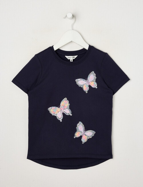 Mac & Ellie Applique Butterflies Short Sleeve Tee, Navy product photo