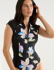 Zest Resort Short Sleeve Bold Floral Surfsuit, Black product photo