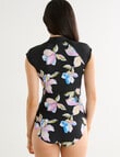 Zest Resort Short Sleeve Bold Floral Surfsuit, Black product photo View 02 S