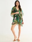 Zest Resort Chiffon Palm Leaf Kaftan, Blue & Green product photo