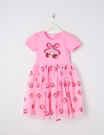 Mac & Ellie Cherries Shortsleeve Tutu Dress, Candy Pink product photo