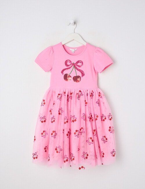 Mac & Ellie Cherries Shortsleeve Tutu Dress, Candy Pink product photo