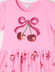 Mac & Ellie Cherries Shortsleeve Tutu Dress, Candy Pink product photo View 02 S