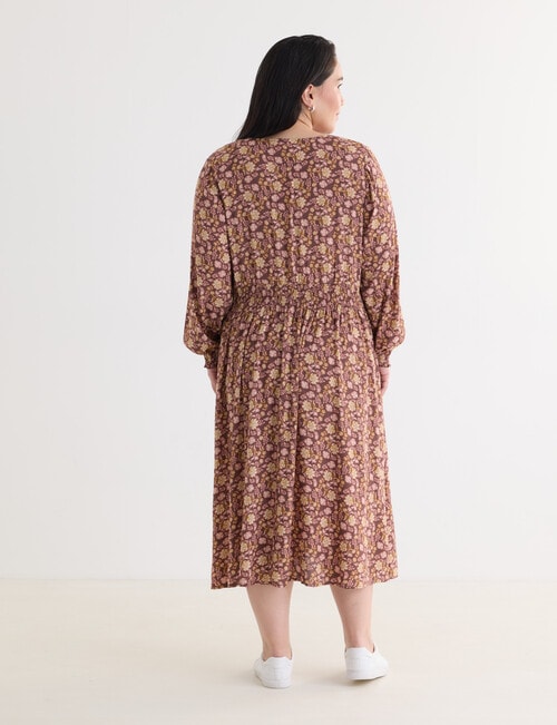 Studio Curve Shirred Empire Panel Dress, Chocolate Paisley product photo View 02 L