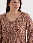 Studio Curve Shirred Empire Panel Dress, Chocolate Paisley product photo View 04 S