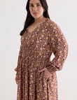 Studio Curve Shirred Empire Panel Dress, Chocolate Paisley product photo View 05 S