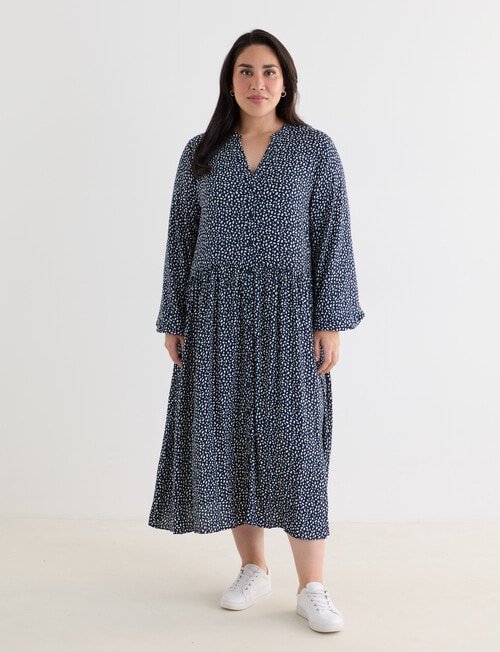 Studio Curve Button Front Gathered Midi Dress, Navy Pebble product photo View 03 L