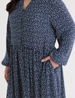 Studio Curve Button Front Gathered Midi Dress, Navy Pebble product photo View 04 S