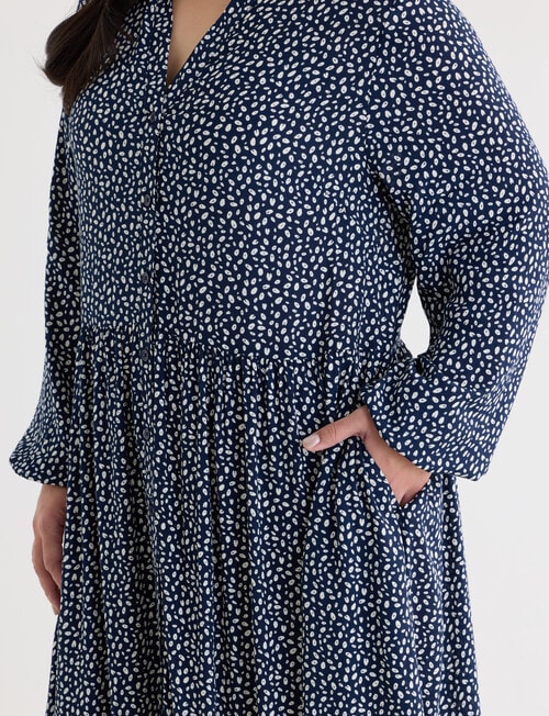 Studio Curve Button Front Gathered Midi Dress, Navy Pebble product photo View 04 L