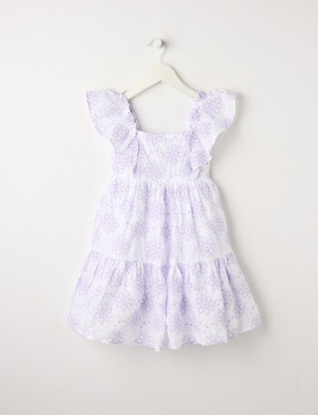 Mac & Ellie Frill Sleeve Broderie Dress, White & Lilac product photo