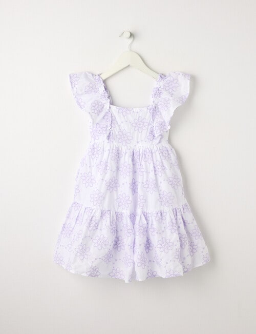 Mac & Ellie Frill Sleeve Broderie Dress, White & Lilac product photo