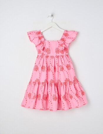 Mac & Ellie Strawberries Frill Sleeve Broderie Dress, Pink product photo