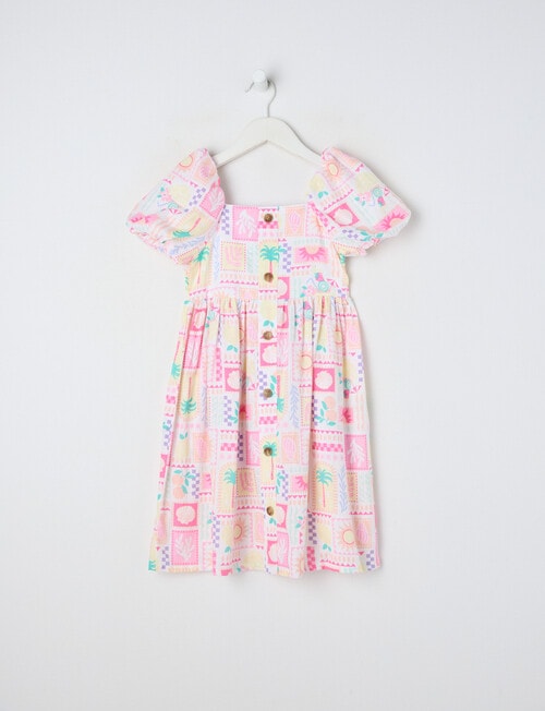 Mac & Ellie Holiday Fun Puff Sleeve Button Front Dress,Vanilla product photo