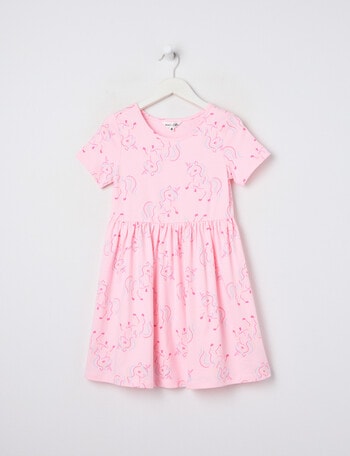 Mac & Ellie Unicorns Short Sleeve Knit Dress, Baby Pink product photo
